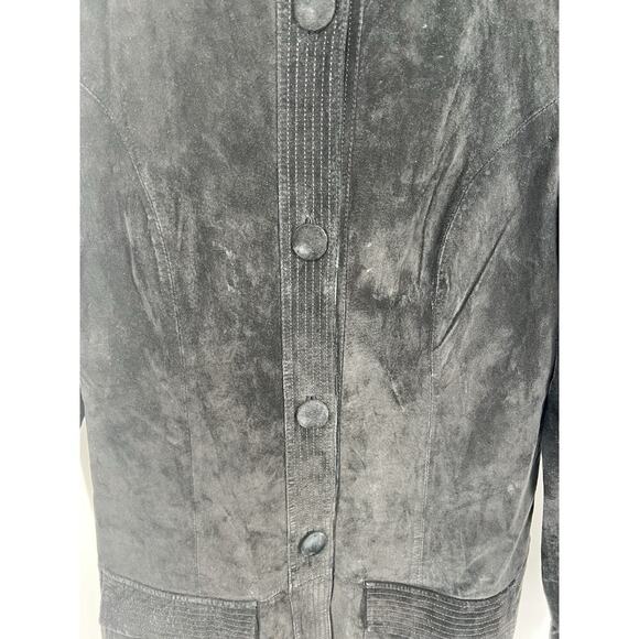 Kate Moss Topshop Black Suede Leather Trench Jacket Size 8 - Picture 5 of 7